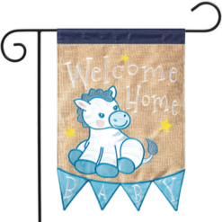 Welcome Home Baby Boy Burlap Garden Flag